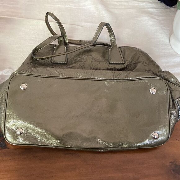 Coach Vintage hand bag green with blue satin 3 divisions - Picture 7 of 12